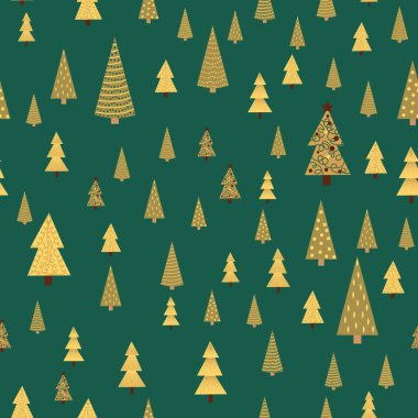 Noel ağacı yoğun ve pürüzsüz desen. Altın Noel arkaplanı, altın noel baskısı, ambalaj kağıdı tasarımı.