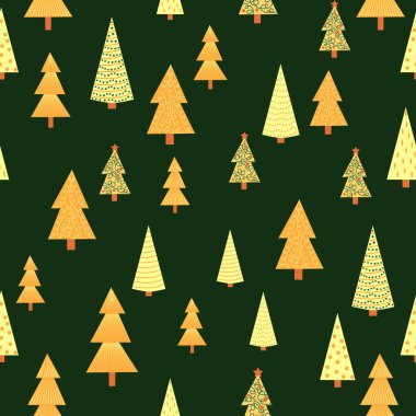 Noel ağacı yoğun ve pürüzsüz desen. Altın Noel arkaplanı, altın noel baskısı, ambalaj kağıdı tasarımı.