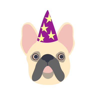 Köpek doğum günü partisi. Düz stil çizimli şirin bir köpek.