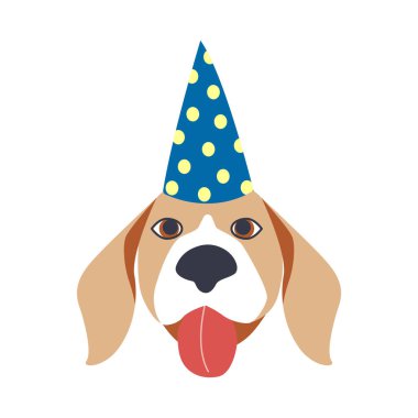 Köpek doğum günü partisi. Düz stil çizimli şirin bir köpek.