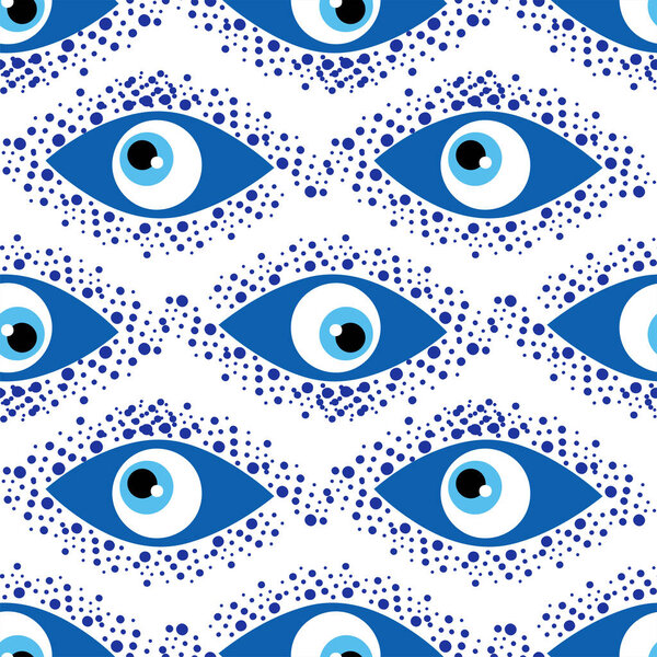 Seamless pattern with Turkish evil eye bead. Good luck. Turkish tile. Oriental ottoman design