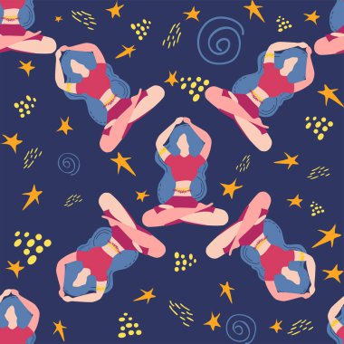 Kusursuz desen artı yoga dersi alan kıvrımlı hatunlar. Çevrimiçi ev antrenmanı konsepti. Vücut pozitif. Çekici Amerikalı kadın..