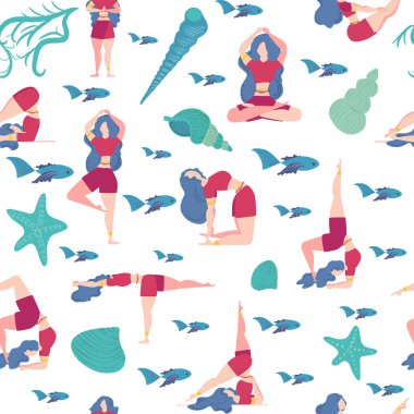Kusursuz desen artı yoga dersi alan kıvrımlı hatunlar. Çevrimiçi ev antrenmanı konsepti. Vücut pozitif. Çekici Amerikalı kadın..