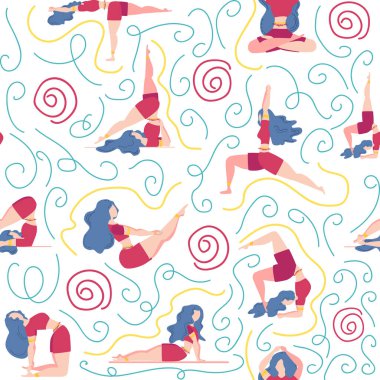Kusursuz desen artı yoga dersi alan kıvrımlı hatunlar. Çevrimiçi ev antrenmanı konsepti. Vücut pozitif. Çekici Amerikalı kadın..