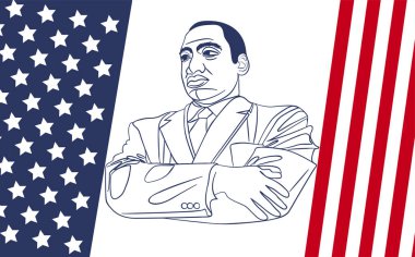 Martin Luther King Jr., tebrik kartı tasarımı. MLK Günü 'nde ilham verici bir alıntı, ABD bayrağı geçmişi.