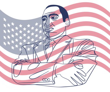 Martin Luther King Jr., tebrik kartı tasarımı. MLK Günü 'nde ilham verici bir alıntı, ABD bayrağı geçmişi.