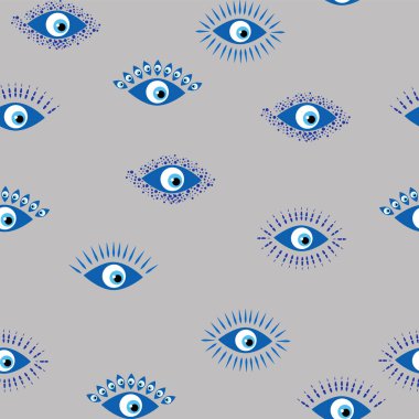 Şeytani göz, güneşli, aylı, yıldızlı, palmiyeli kusursuz desen. Tekstil, hediyelik eşya, ev eşyaları için.