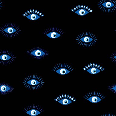 Şeytani göz, güneşli, aylı, yıldızlı, palmiyeli kusursuz desen. Tekstil, hediyelik eşya, ev eşyaları için.