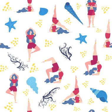 Kusursuz desen artı yoga dersi alan kıvrımlı hatunlar. Çevrimiçi ev antrenmanı konsepti. Vücut pozitif. Çekici Amerikalı kadın..