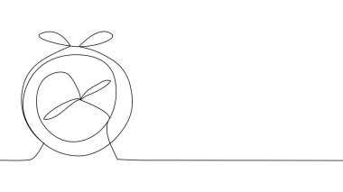 self drawing of single continuous line alarm clock. Minimalism. Full length one line animation illustration