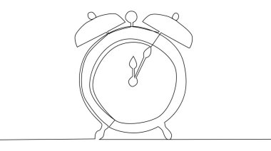 self drawing of single continuous line alarm clock. Minimalism. Full length one line animation illustration