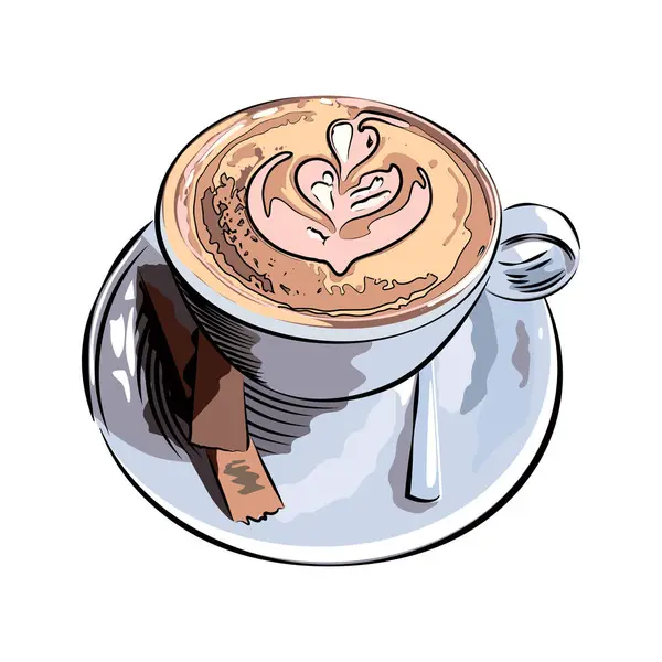 Une Tasse Cappuccino Boire Café — Image vectorielle