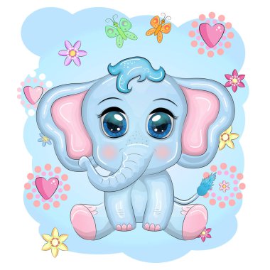 Sevimli çizgi film fili, güzel gözleri olan çocuksu karakter..