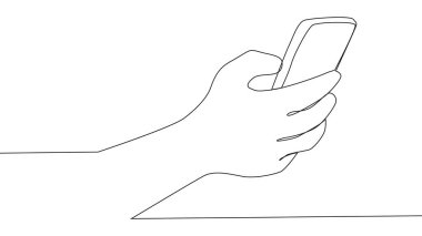 Self drawing animation of continuous one line hands holding smartphone