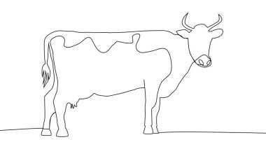İnek. Tek bir çizginin sürekli basit bir çizimi.