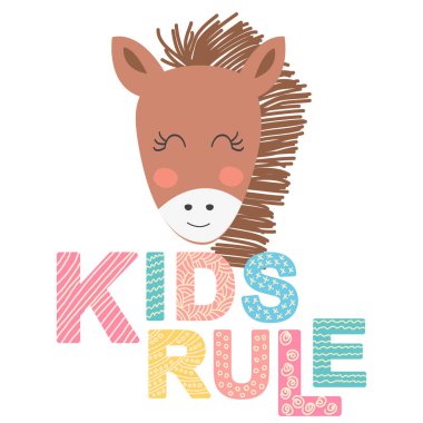 Harfleri olan sevimli bir hayvan yüzü. İskandinav tarzı ve pastel palet. bebek posterleri, kartlar, kıyafetler, çocuk odaları