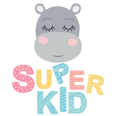 Harfleri olan sevimli bir hayvan yüzü. İskandinav tarzı ve pastel palet. bebek posterleri, kartlar, kıyafetler, çocuk odaları