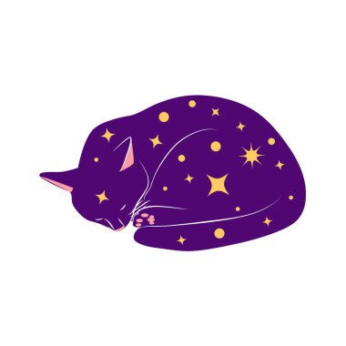 Boho tarzı mistik kediler, siluet koleksiyonu. Ezoterizm, mistisizm, okültizm. Çizgi film düz vektör çizimleri, izole