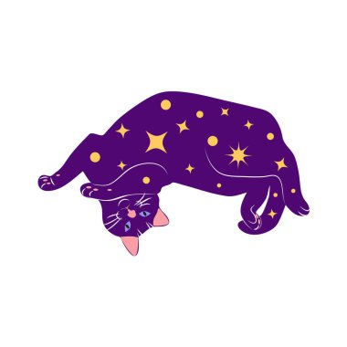 Boho tarzı mistik kediler, siluet koleksiyonu. Ezoterizm, mistisizm, okültizm. Çizgi film düz vektör çizimleri, izole