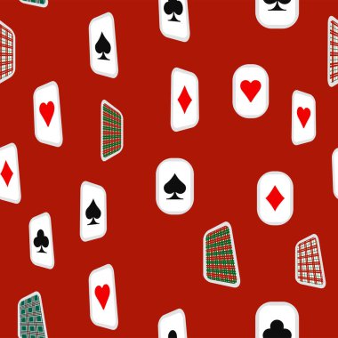 Kırmızı, siyah, iskambil kağıtlarının kusursuz desenli altın takımları. Maça, haç, elmas ve kupa. Kart oynamak için takımlar