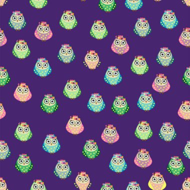 Çiçekleri, bulutları ve dalları olan çocuklar için renksiz baykuş deseni