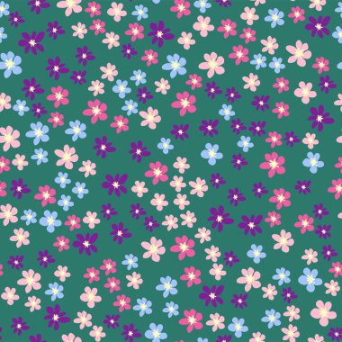 Ditsy Çiçeksiz desen. Çiçekler ve yıldızlar deseni, lavanta ve pembe.