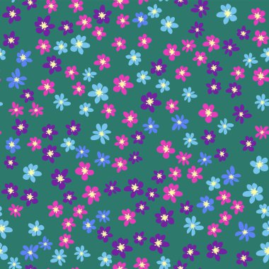 Ditsy Çiçeksiz desen. Çiçekler ve yıldızlar deseni, lavanta ve pembe.