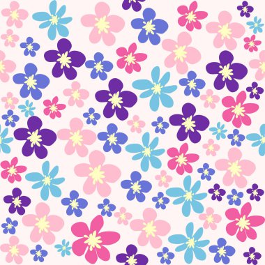 Ditsy Çiçeksiz desen. Çiçekler ve yıldızlar deseni, lavanta ve pembe.