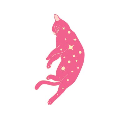 Boho tarzı mistik kediler, siluet koleksiyonu. Ezoterizm, mistisizm, okültizm. Çizgi film düz vektör çizimleri, izole