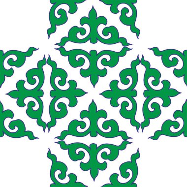 Tam bir Tatar deseni. İslami lale, çiçek geometrisi. Tatar halkının kültürü, yeşil ve kırmızı sembolleri.