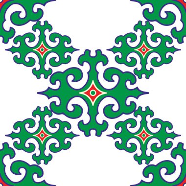 Tam bir Tatar deseni. İslami lale, çiçek geometrisi. Tatar halkının kültürü, yeşil ve kırmızı sembolleri.