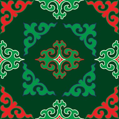 Tam bir Tatar deseni. İslami lale, çiçek geometrisi. Tatar halkının kültürü, yeşil ve kırmızı sembolleri.