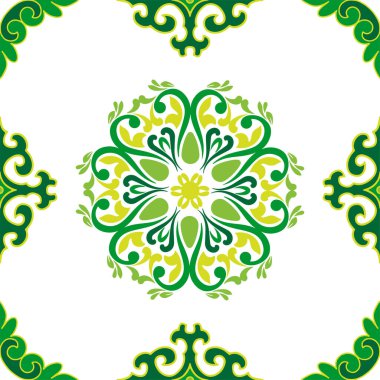 Tam bir Tatar deseni. İslami geometri. Tatar halkının kültürü, yeşil ve kırmızı sembolleri.