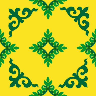 Tam bir Tatar deseni. İslami geometri. Tatar halkının kültürü, yeşil ve kırmızı sembolleri.