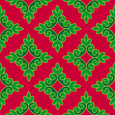 Tam bir Tatar deseni. İslami geometri. Tatar halkının kültürü, yeşil ve kırmızı sembolleri.