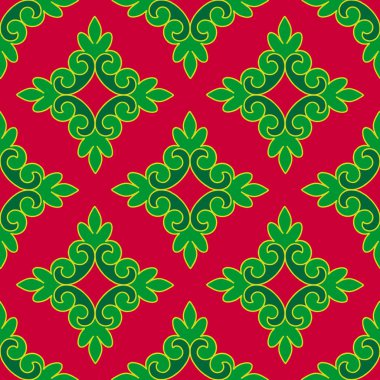 Tam bir Tatar deseni. İslami geometri. Tatar halkının kültürü, yeşil ve kırmızı sembolleri.