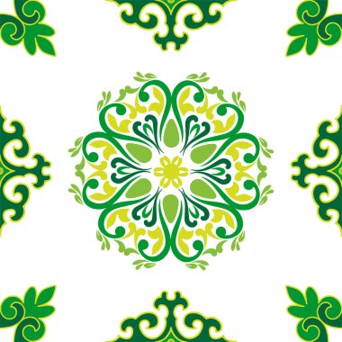 Tam bir Tatar deseni. İslami geometri. Tatar halkının kültürü, yeşil ve kırmızı sembolleri.