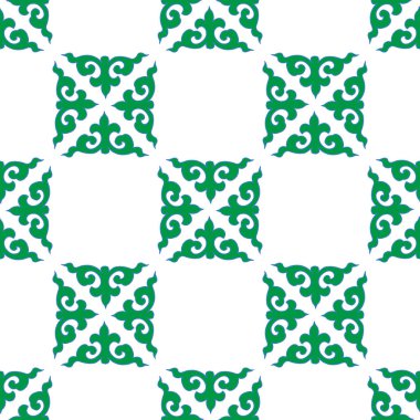 Tam bir Tatar deseni. İslami geometri. Tatar halkının kültürü, yeşil ve kırmızı sembolleri.
