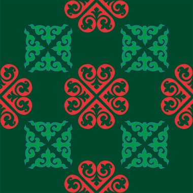 Tam bir Tatar deseni. İslami geometri. Tatar halkının kültürü, yeşil ve kırmızı sembolleri.