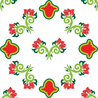 Çiçek desenli lalelerle süslenmiş Tatar Yerlisi. Tatar halkının kültürü, yeşil ve kırmızı sembolleri..