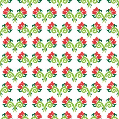 Çiçek desenli lalelerle süslenmiş Tatar Yerlisi. Tatar halkının kültürü, yeşil ve kırmızı sembolleri..