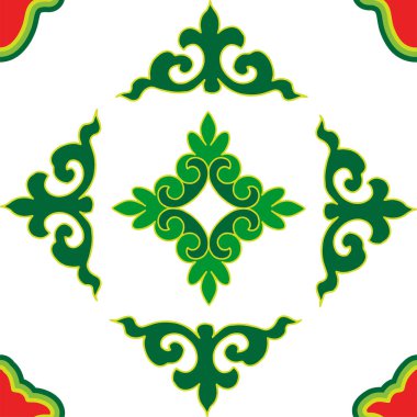 Çiçek desenli lalelerle süslenmiş Tatar Yerlisi. Tatar halkının kültürü, yeşil ve kırmızı sembolleri..