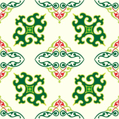 Çiçek desenli lalelerle süslenmiş Tatar Yerlisi. Tatar halkının kültürü, yeşil ve kırmızı sembolleri..