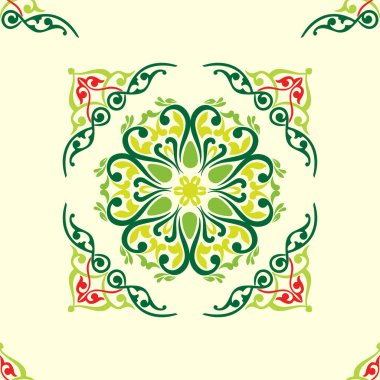 Çiçek desenli lalelerle süslenmiş Tatar Yerlisi. Tatar halkının kültürü, yeşil ve kırmızı sembolleri..