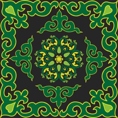 Arap tarzında Tatar Yerlisi Süsleme Sınırı. Tatar geleneğinde rengarenk eğimli süsleme çemberi.