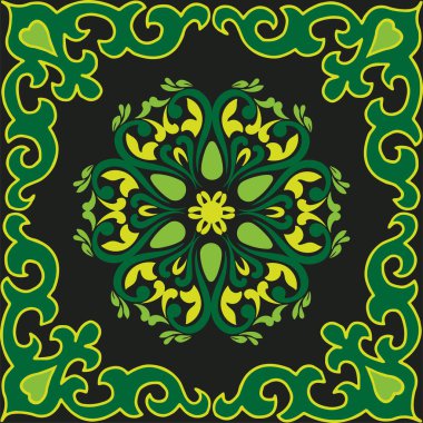 Arap tarzında Tatar Yerlisi Süsleme Sınırı. Tatar geleneğinde rengarenk eğimli süsleme çemberi.