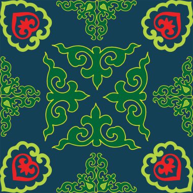 Arap tarzında Tatar Yerlisi Süsleme Sınırı. Tatar geleneğinde rengarenk eğimli süsleme çemberi.