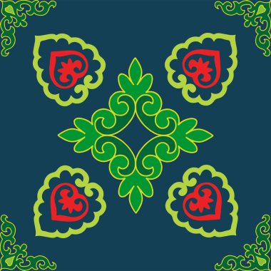 Tatar dikişsiz desen. İslami lale, çiçek geometrisi. Tatar halkının kültürü, yeşil ve kırmızı sembolleri.