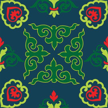Tatar dikişsiz desen. İslami lale, çiçek geometrisi. Tatar halkının kültürü, yeşil ve kırmızı sembolleri.