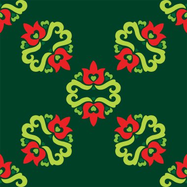 Tatar dikişsiz desen. İslami lale, çiçek geometrisi. Tatar halkının kültürü, yeşil ve kırmızı sembolleri.